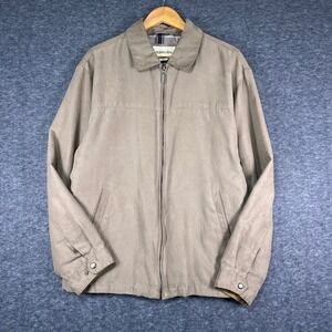 St Johns Bay Men Size Large Tan Full Zip Collared Jacket Coat suede